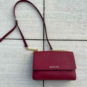 Michael Kors “Daniela Large Saffiano Leather Crossbody Bag” in Dark Berry/Merlot